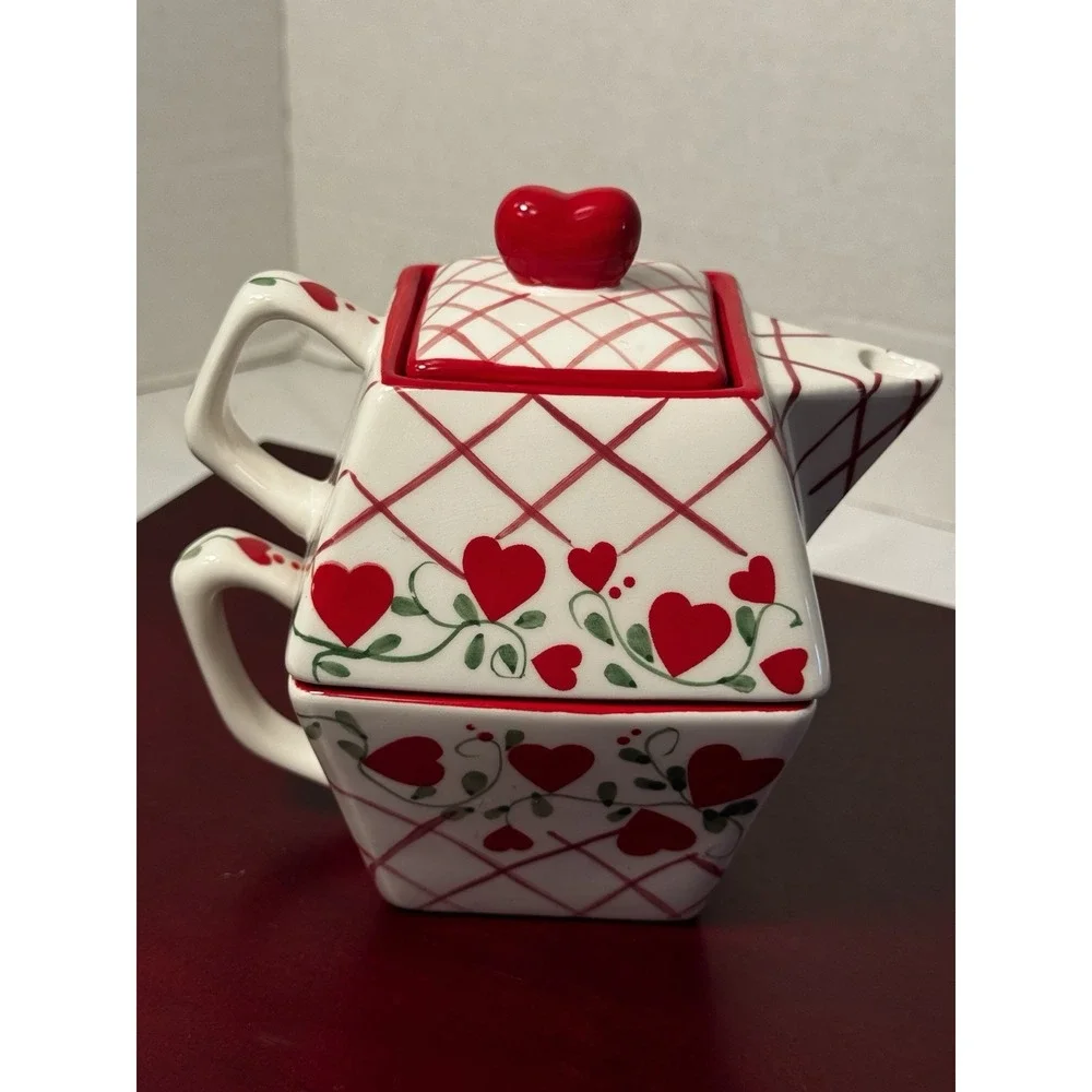 Mesa International Ceramic Hearts Teapot For One 2 PC Set w/Cup Never Used